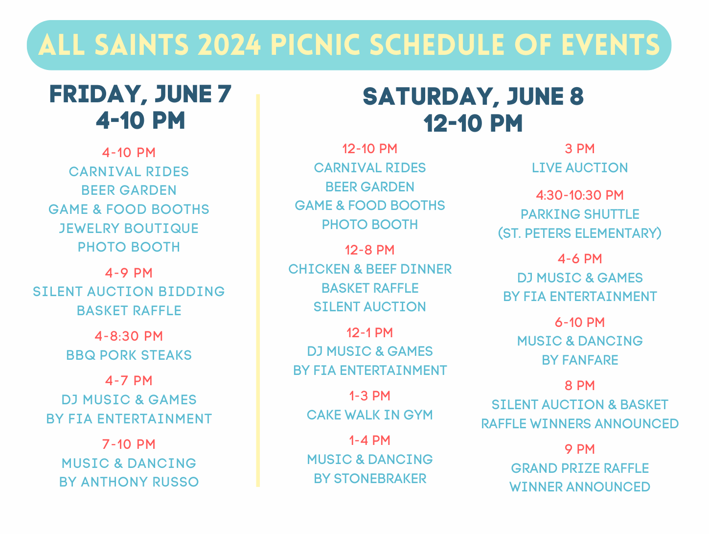 2024 Parish Picnic Schedule of Events & Volunteer Link > All Saints